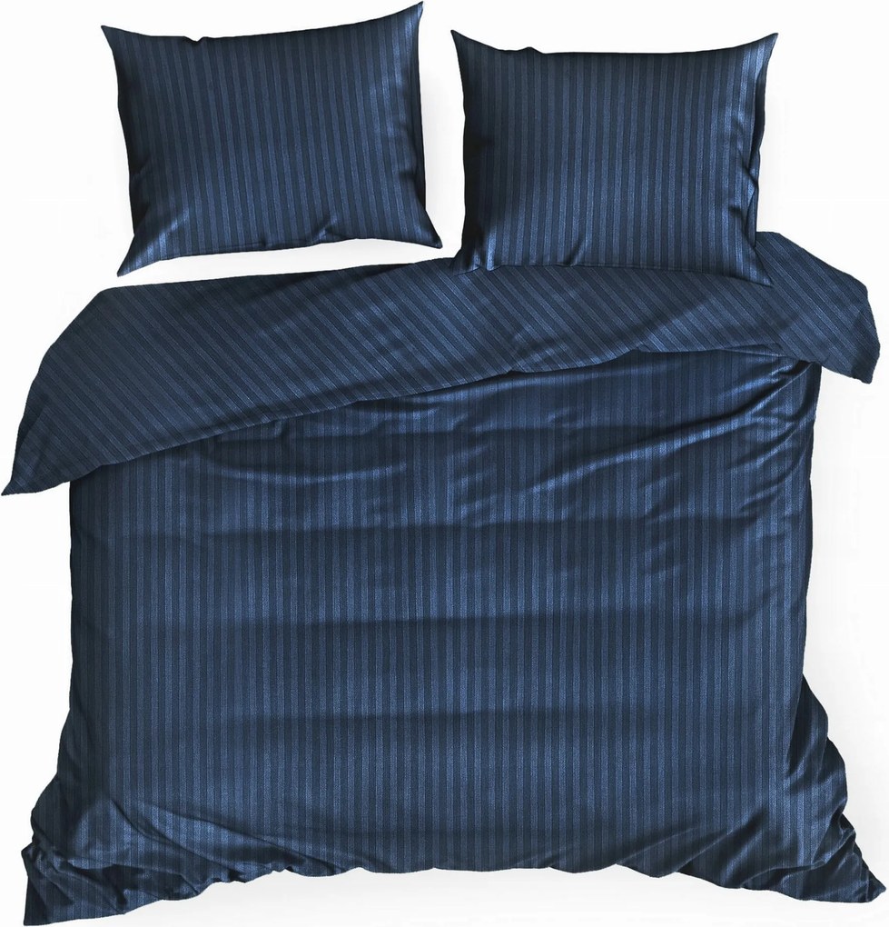 Csíkos szatén ágyneműhuzat garnitúra 220x200 Vera sötétkék Eurofirany