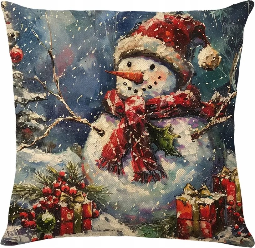 Párnahuzat Dekoratív Karácsonyi Hóember Esti Hó Díszek 45x45
