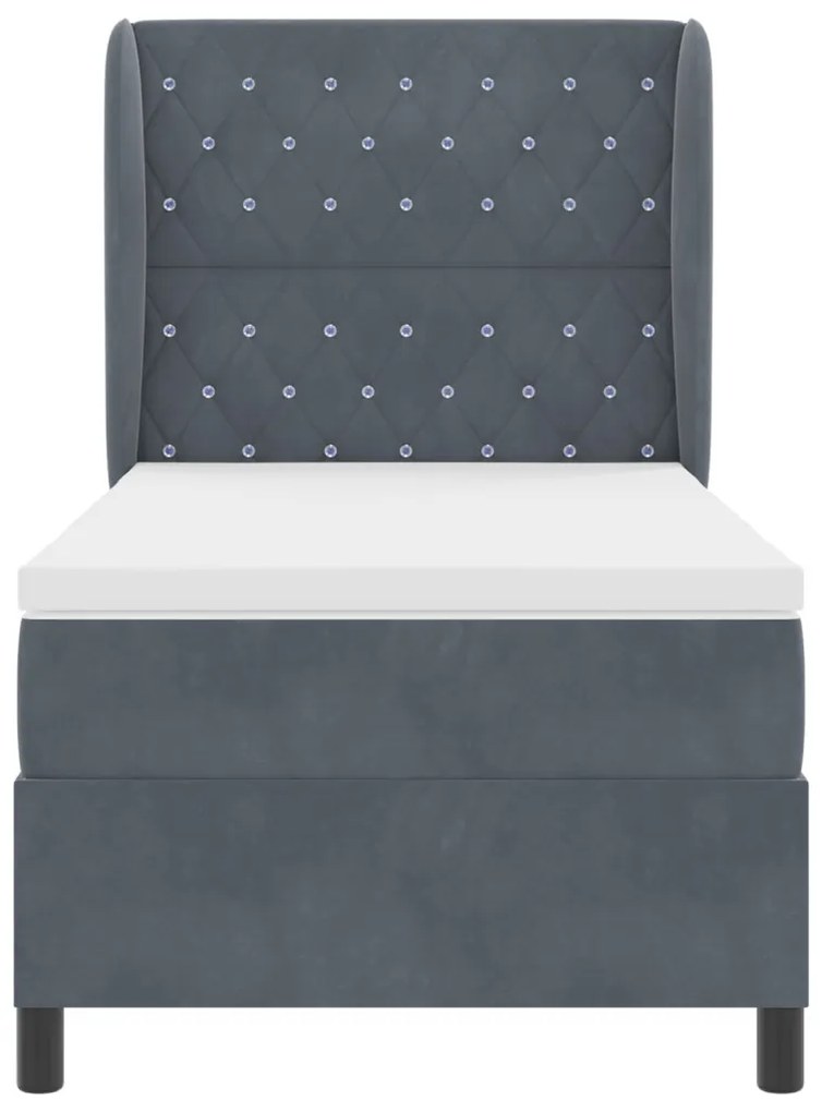 Boxspring Ágy Matrac Közép Szürke 90x190 cm Bársonyos