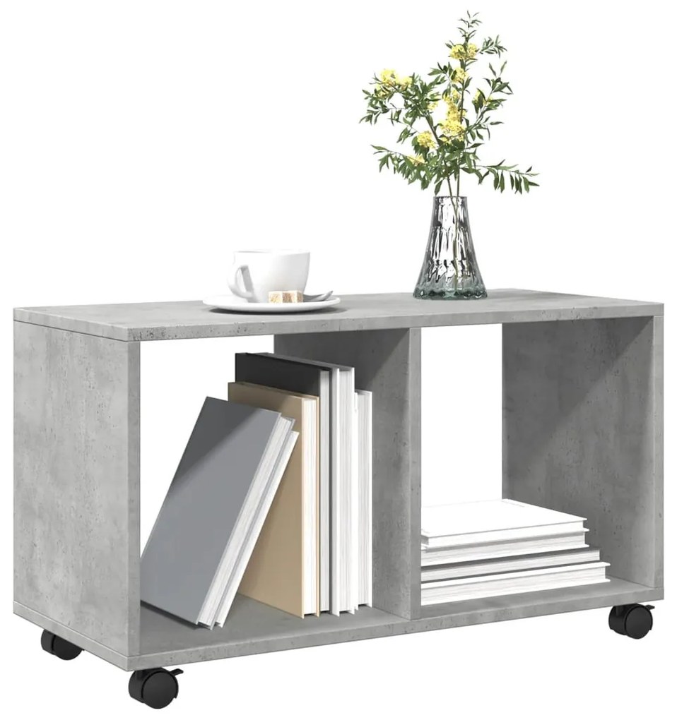 betonszürke szerelt fa görgős szekrény 72 x 33 x 42,5 cm