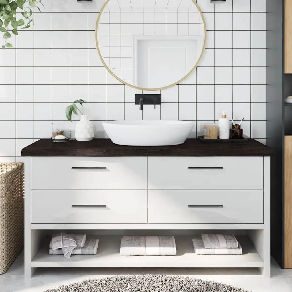 sötétbarna kezelt tömör fa fürdőszobai pult 160x50x(2-6) cm