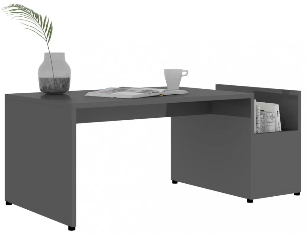 magasfényű szürke szerelt fa dohányzóasztal 90 x 45 x 35 cm