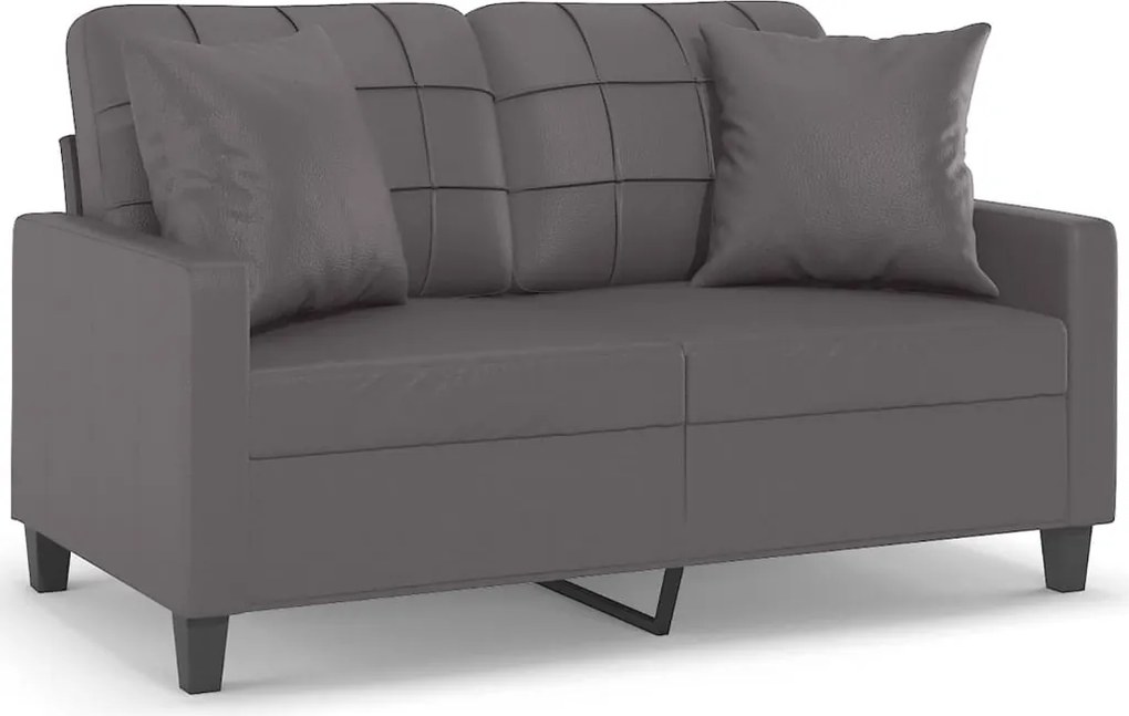 vidaXL 2 személyes szürke műbőr kanapé díszpárnákkal 120 cm