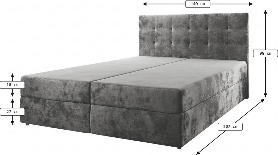 Kárpitozott boxspring ágy GLORIEN VELVET 140x200 cm kék Matrac: Bonell rugós matrac