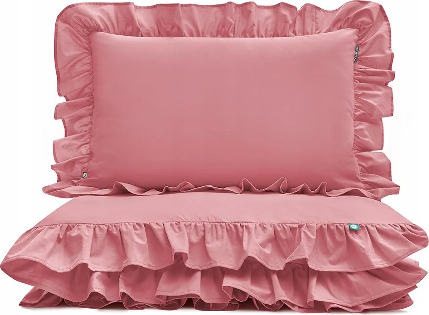 Piszkos rózsaszín fodros ágyneműhuzat 140x200 cm 1x 80x70 cm Mumla