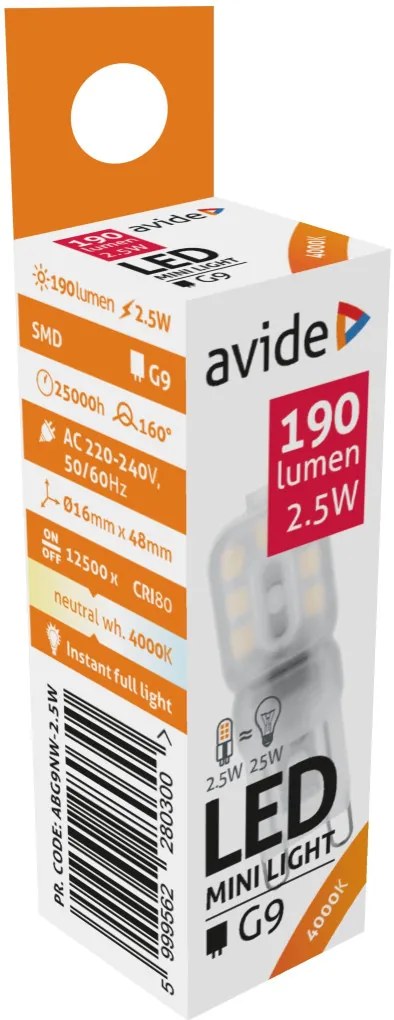 Avide LED 2.5W G9 190LM NW 4000K