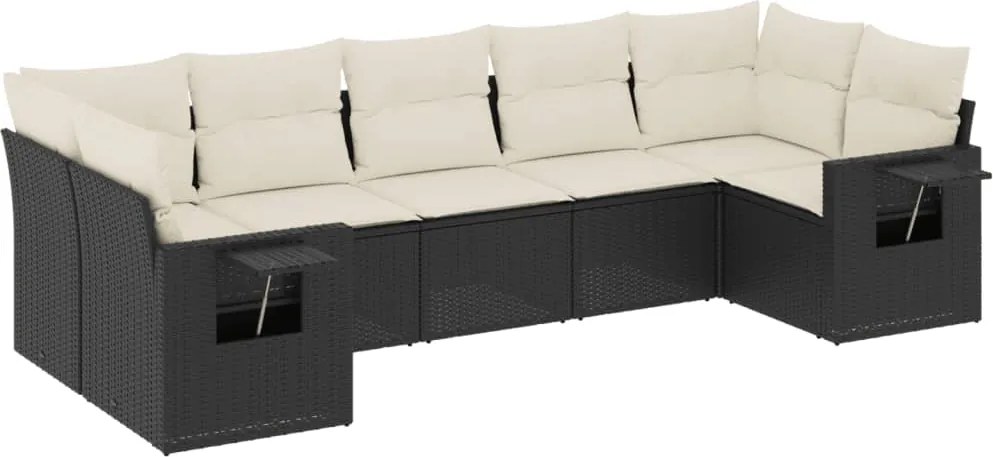 vidaXL 7 részes fekete polyrattan kerti ülőgarnitúra párnával
