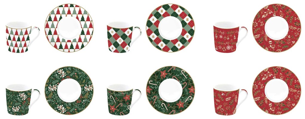 Karácsonyi porcelán kávés teás csésze aljjal 100 ml 6 személyes díszdobozban Fancy Christmas