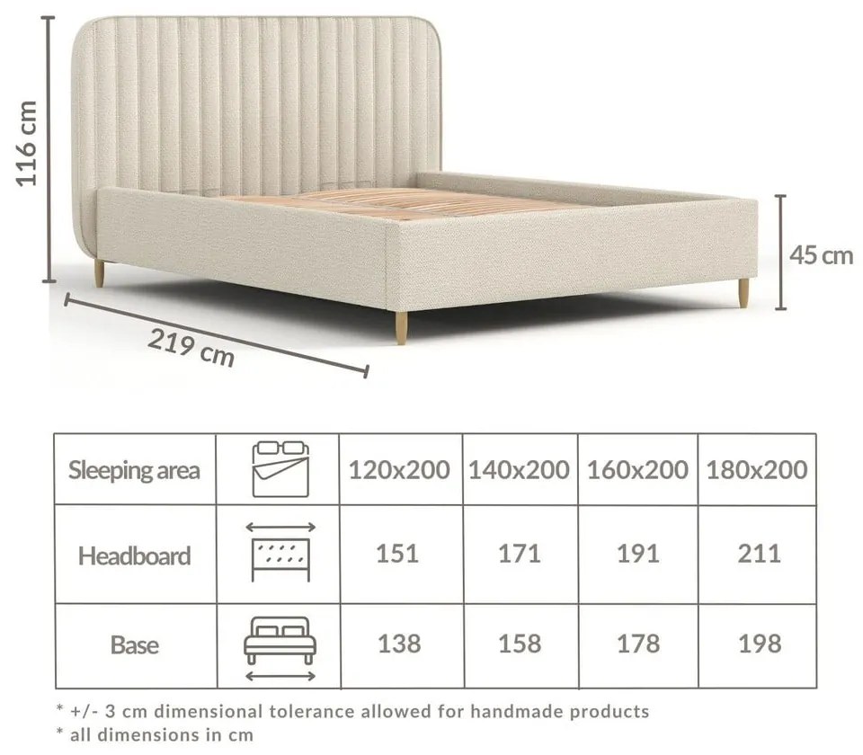 Bézs kárpitozott ágyneműtartós egyszemélyes ágy ágyráccsal 120x200 cm Noto – Maison de Rêve