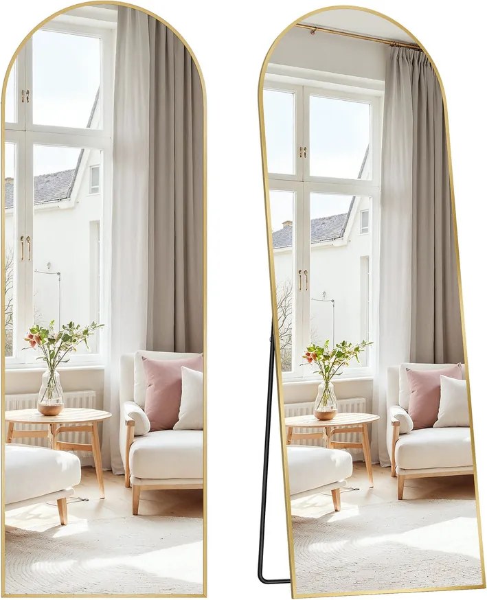 Ívelt álló tükör alumínium kerettel, edzett üvegből, világos arany színben