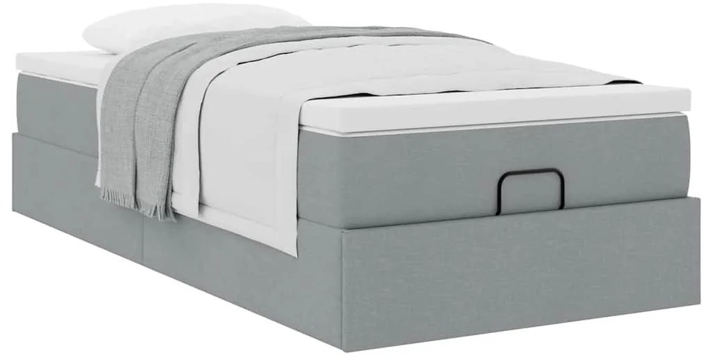 Ottomán ágykeret matraccal világosszürke 90x190cm szövet