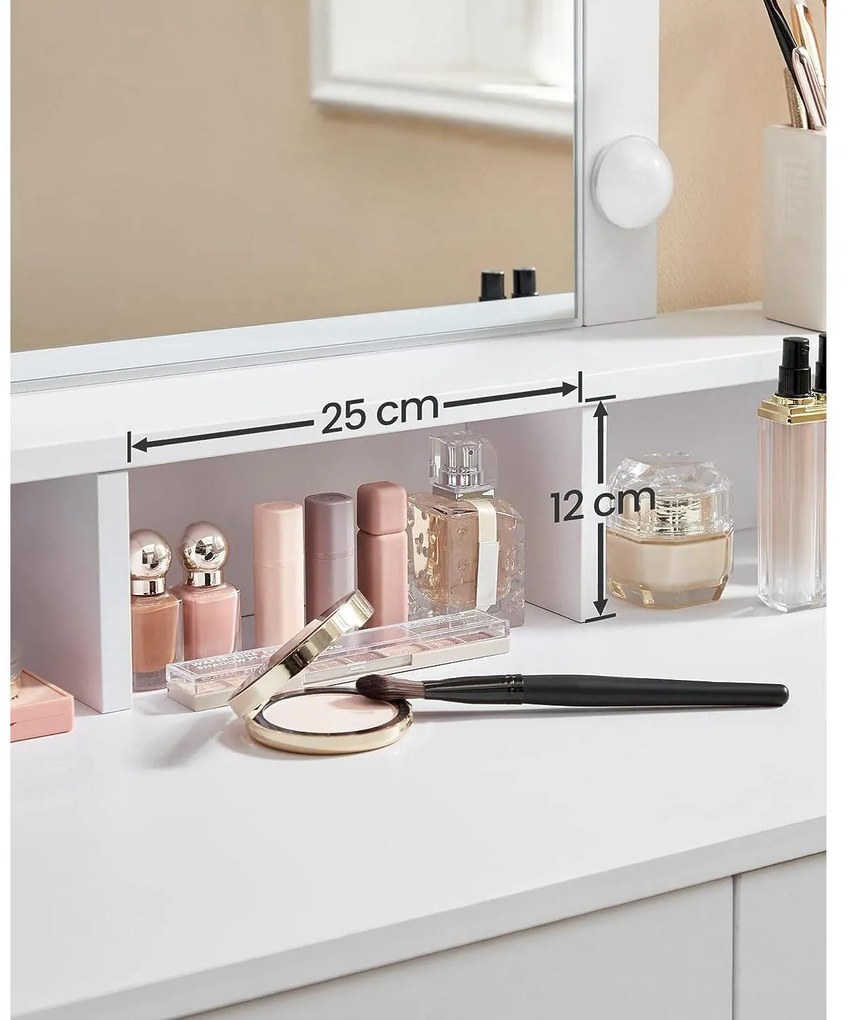 Fésülködőasztal, sminkasztal tükörrel fiókokkal, fehér 80x40x145cm