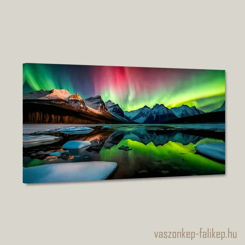 Sarki fény a hófödte hegyek felett tájkép – Prémium falikép 60x34 cm