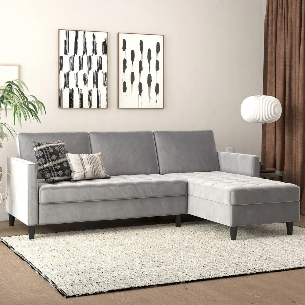 Világosszürke bársony sarokkanapé Presley – Støraa