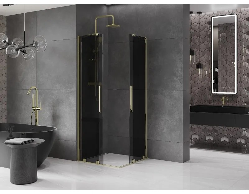 Mexen Velar Duo, zuhanykabin tolóajtóval 80 x 80 cm, 8mm szürke üveg, arany fényes, 871-080-080-42-50