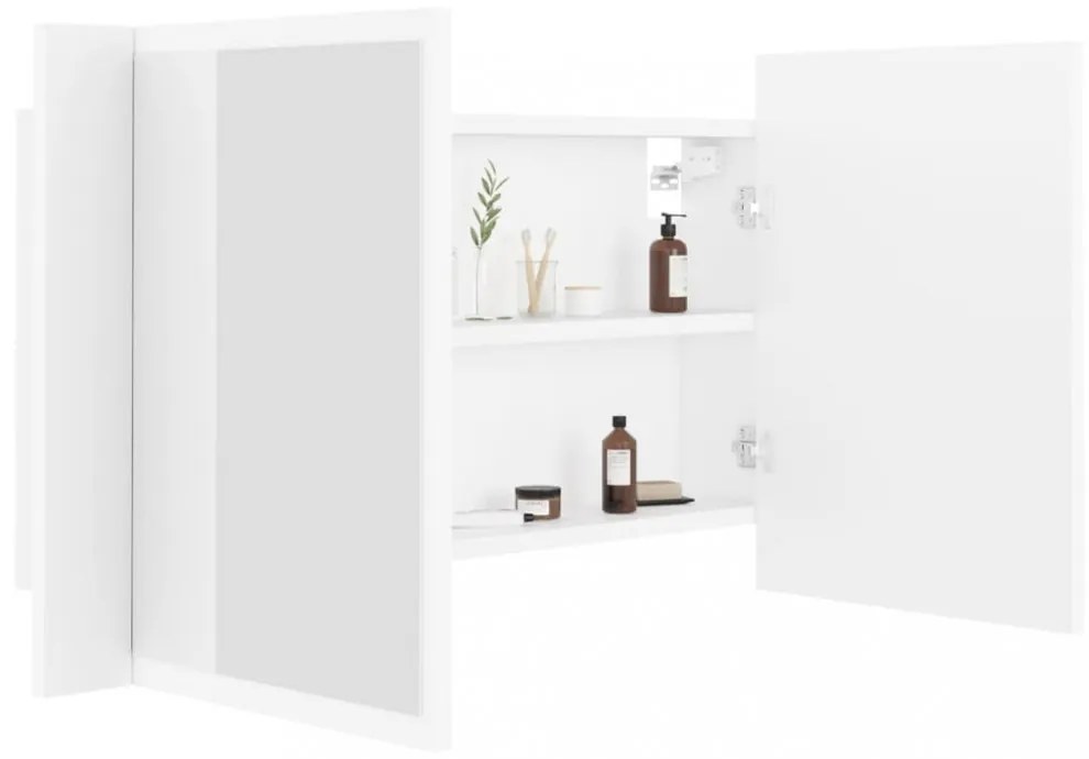 fehér akril LED-es fürdőszobaszekrény tükörrel 80x12x45 cm