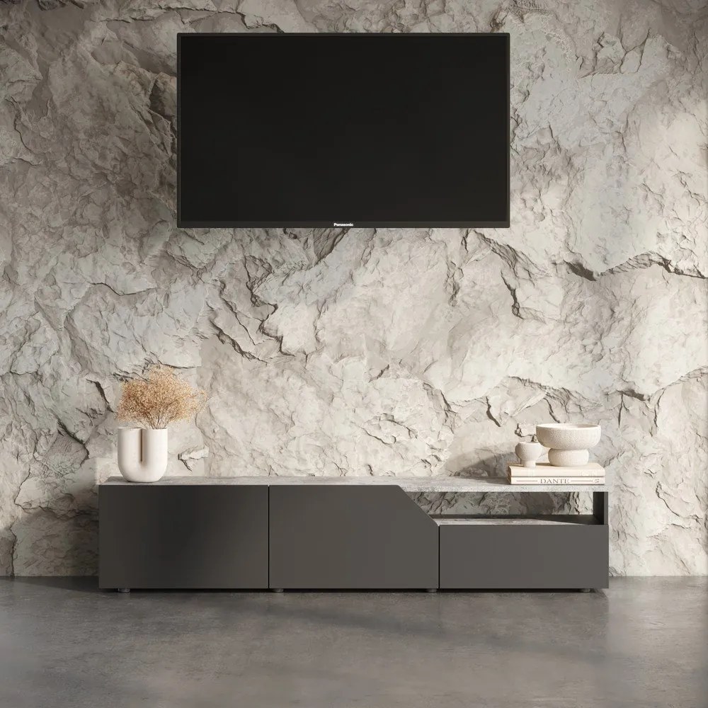 Fekete TV-állvány beton dekorral 180x38 cm Verone – TemaHome