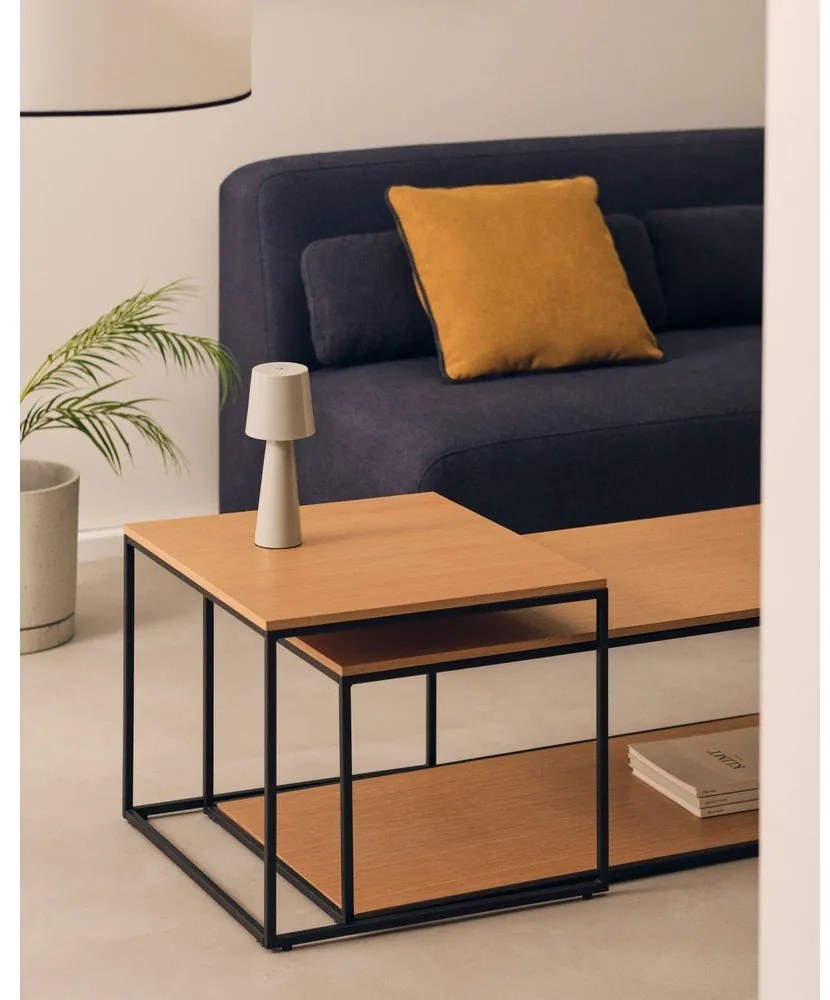 Natúr színű dohányzóasztal tölgyfa dekoros asztallappal 60x110 cm Yoana – Kave Home