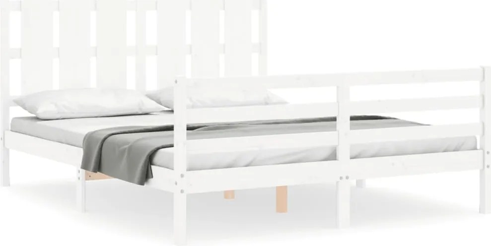 vidaXL fehér tömör fa ágykeret fejtámlával King Size
