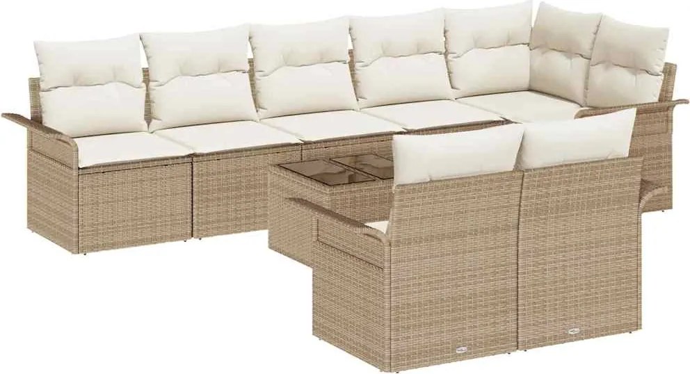 vidaXL Kerti Kanapé Szett párnával 9 pcs Bézs Poli rattan