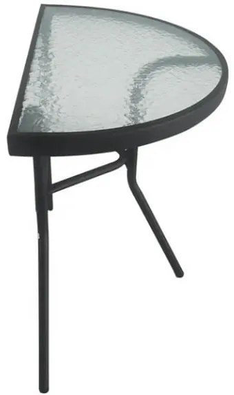 Kerti félkör alakú asztal üveglappal ISLAND 70x40 cm, fekete