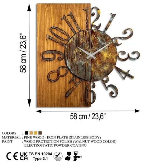 Fali óra 58x58 cm, 1xAA, fa/fém kivitel