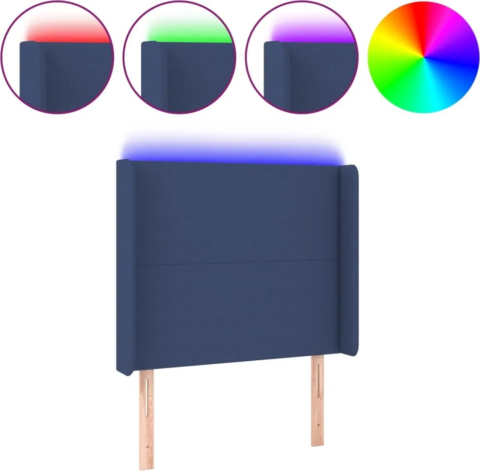 vidaXL kék szövet LED-es fejtámla 93x16x118/128 cm