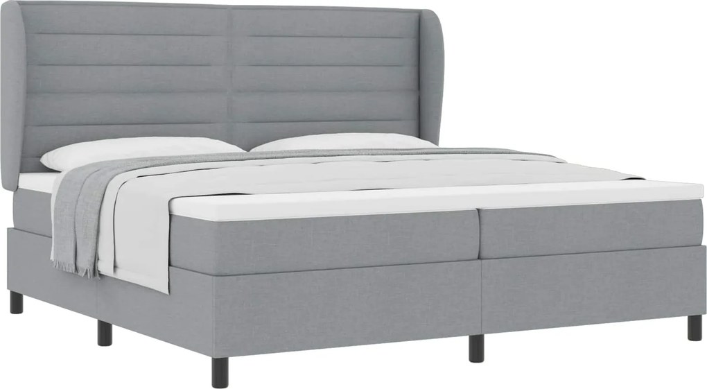 vidaXL Boxrugós ágy matracmal Világosszürke 200 x 200 cm szövet