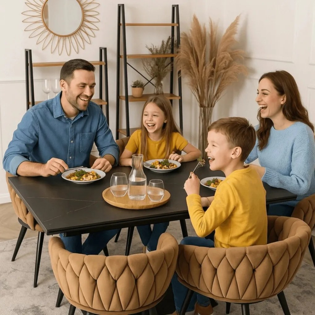 Stół REX Ceramiczny Rozkładany 160-220 cm Czarny márvány/Orzech