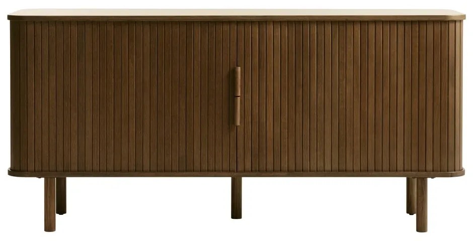 Barna alacsony komód tolóajtóval, tölgyfa dekorral 76x160 cm Cavo – Unique Furniture