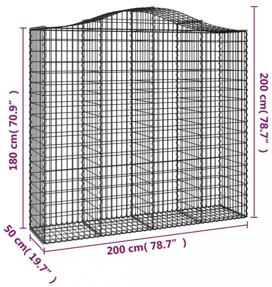 5 db íves horganyzott vas gabion kosár 200x50x180/200 cm