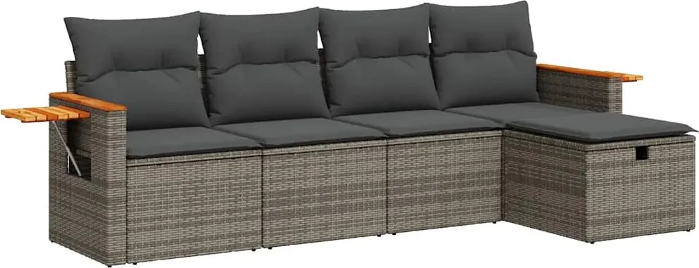 vidaXL 5 részes szürke polyrattan kerti ülőgarnitúra párnákkal