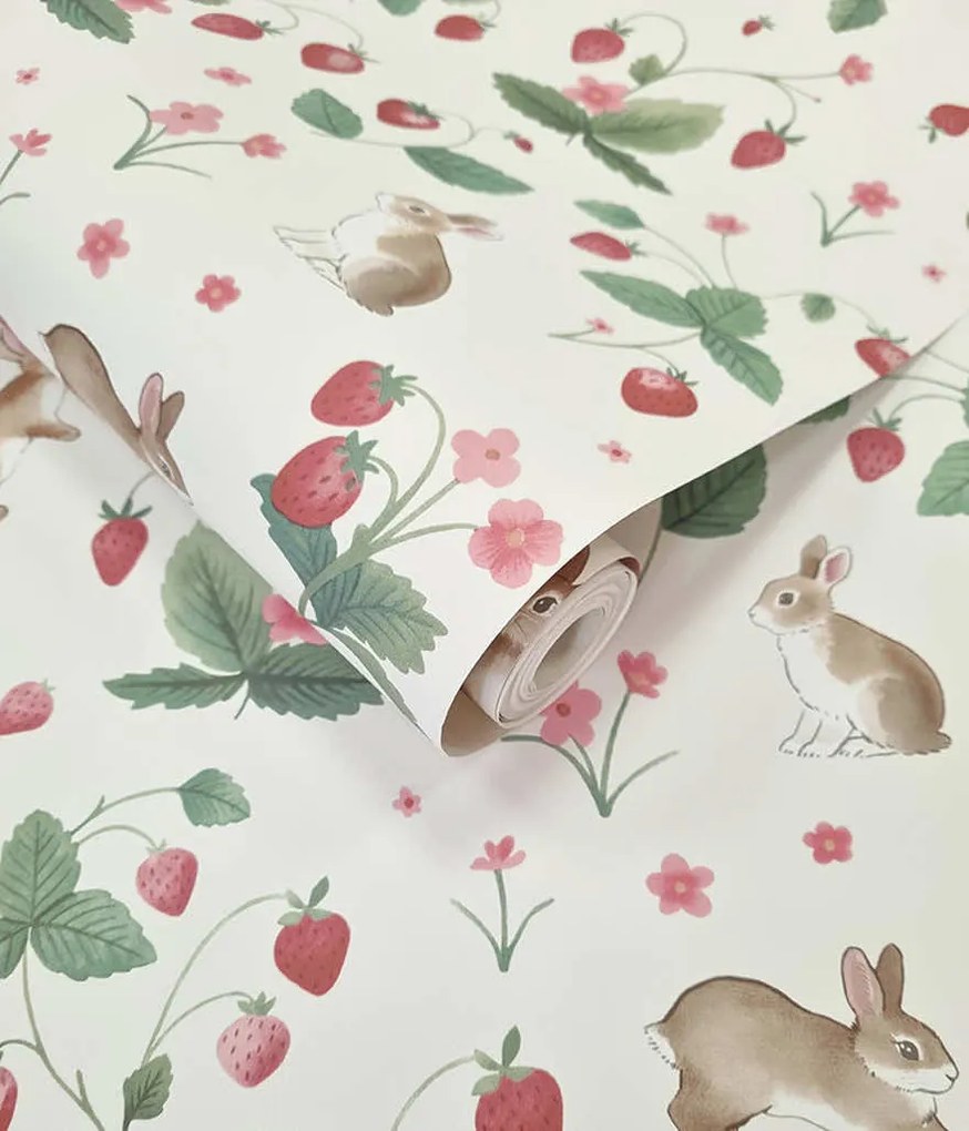Holden Decor Adventure Awaits Bunnies & Berries krém állatos papír tapéta – 14140