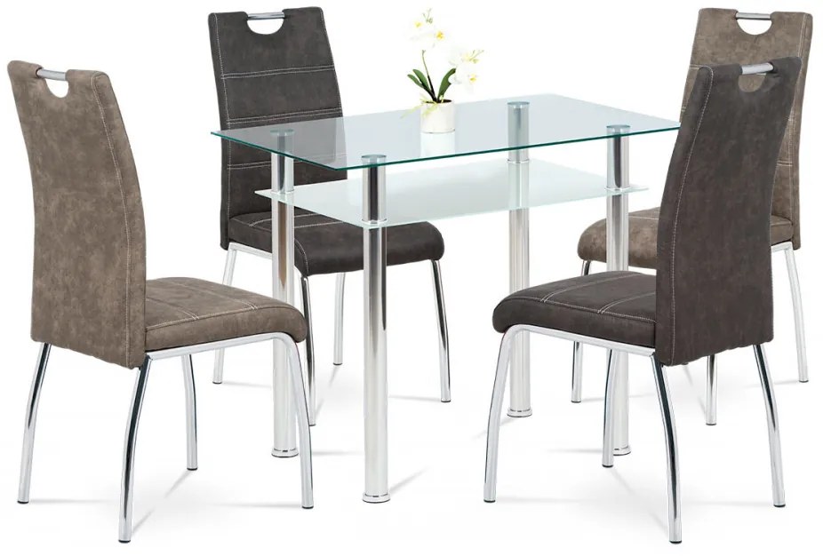 Scaun modern de dining maro cu picioare cromate HC-486