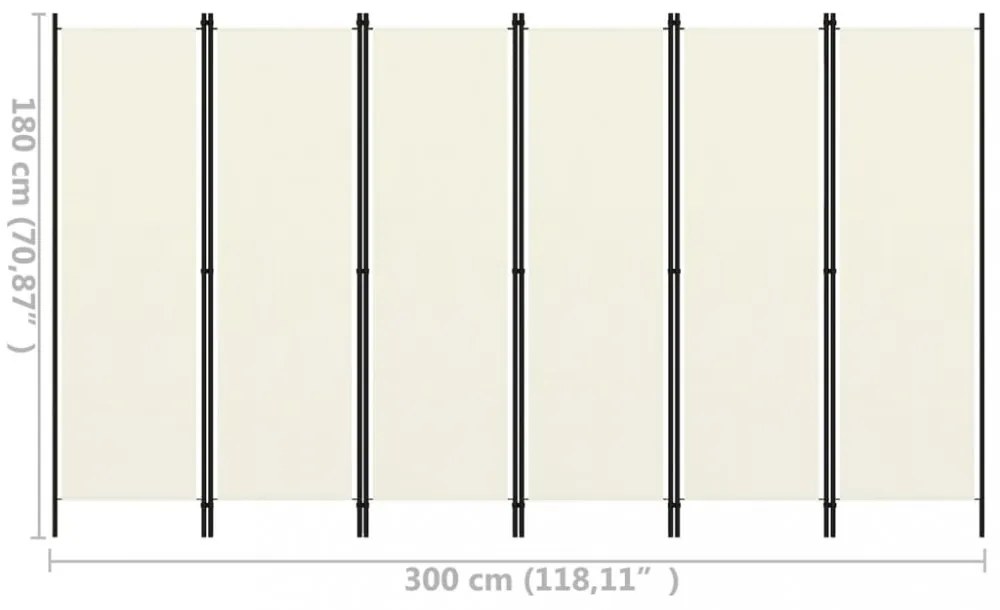 fehér 6 paneles paraván 300 x 180 cm