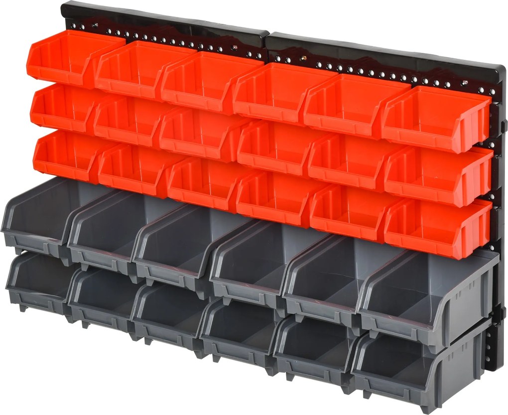 DURHAND Tároló Rendszer Fali Polc 37,5 x 63 cm, Látható Tárolódobozok, 30 db Doboz Két Méretben, Szerszámtartók, Műhely Fali Polc Csavarokhoz | Aosom