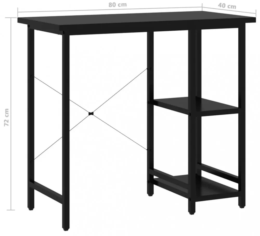 fekete MDF és fém számítógépasztal 80 x 40 x 72 cm