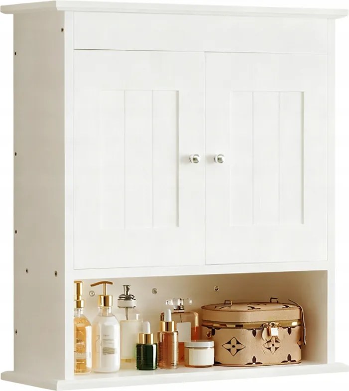 Függő Fürdőszoba Szekrény Fehér 2 Ajtós Skandináv Fali Polc 55 CM