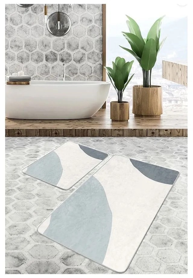 Szürke-krémszínű bársony fürdőszobai kilépő szett 2 db-os 60x100 cm Abstract Shapes – Mila Home