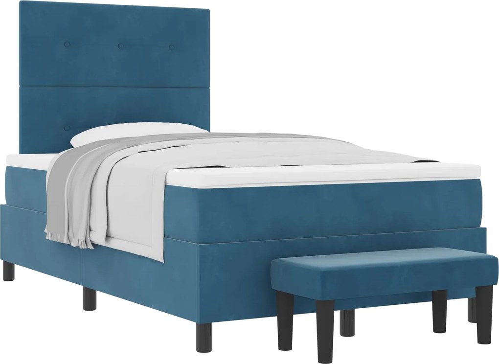 vidaXL Boxrugós ágy matracmal Sötétkék 120 x 190 cm Bársony