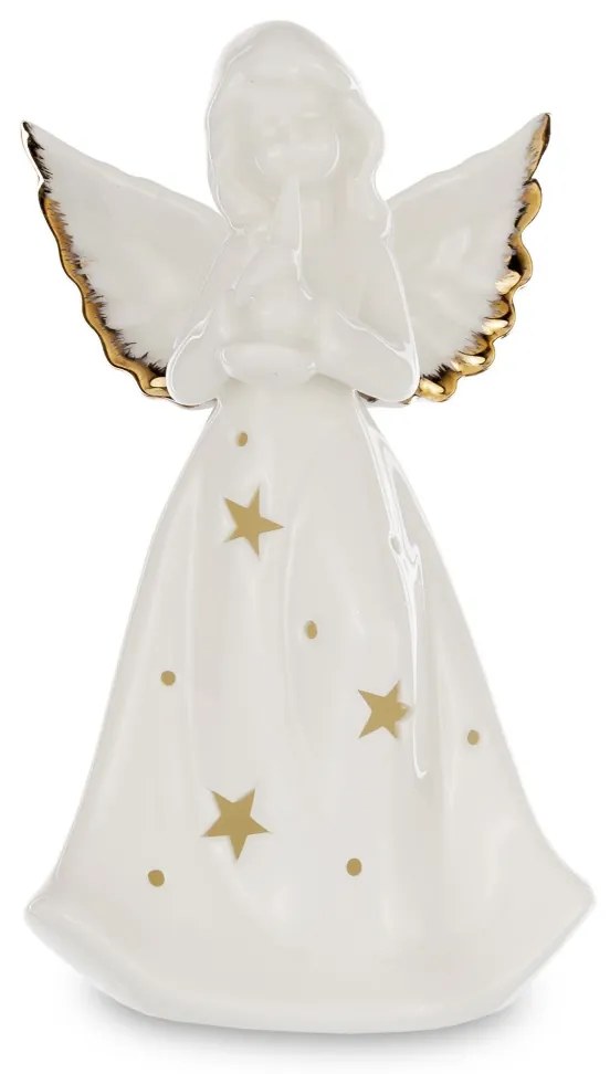 Dekorfigura angyal LED Porcelán Fehér 17x10x6,5cm