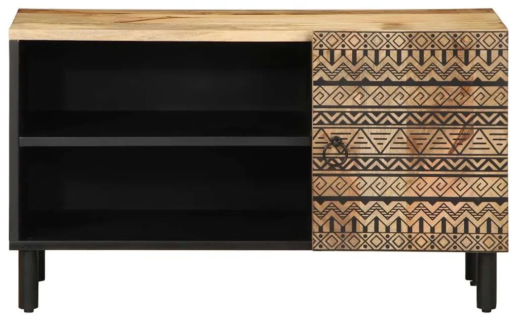 fekete tömör nyers mangófa TV-szekrény 80 x 33,5 x 46 cm