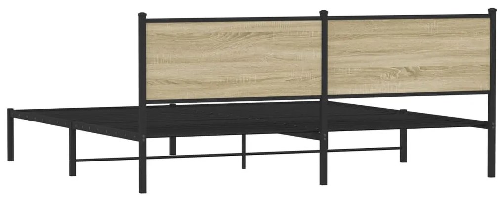 sonoma tölgy színű fém ágykeret matrac nélkül 200 x 200 cm