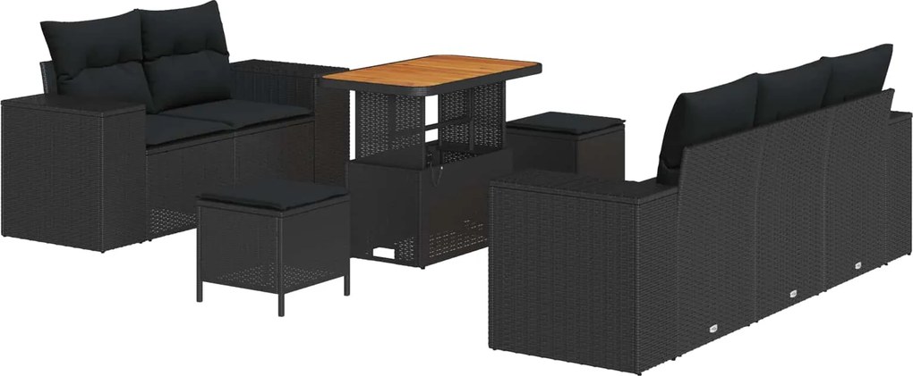 vidaXL Kerti Kanapé Szett 8 pcs Fekete polirattan