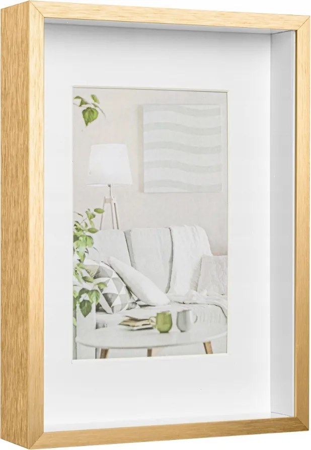 Képkeret 15x21 alumínium doboz 3D mély arany üveg kézműves