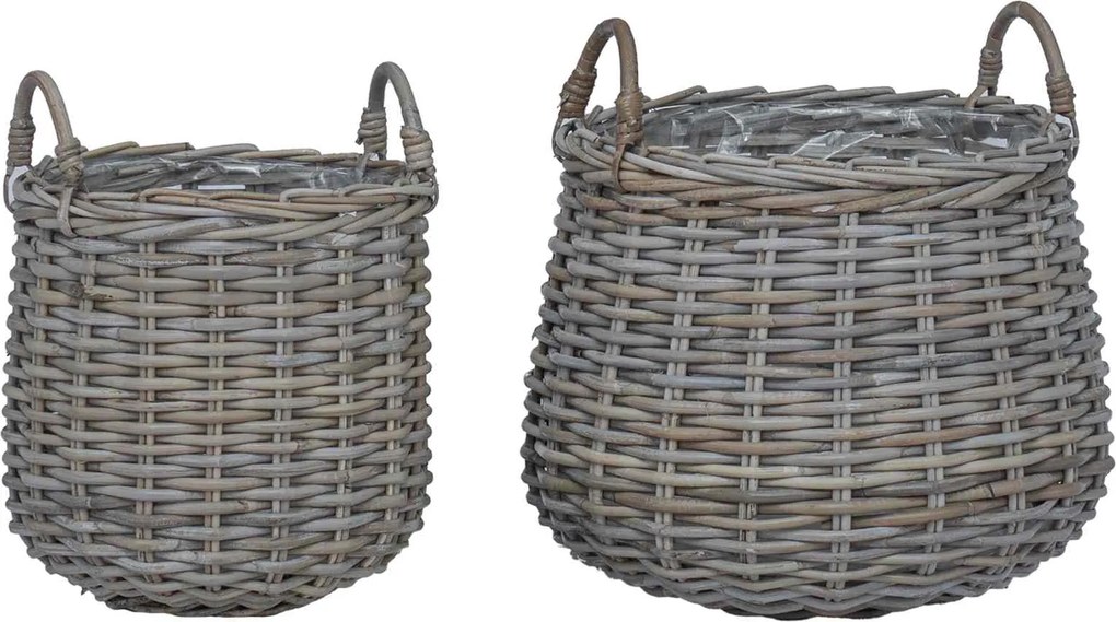 vidaXL Virágkosár tárolóval 2 pcs Szürke Lacak Fonott