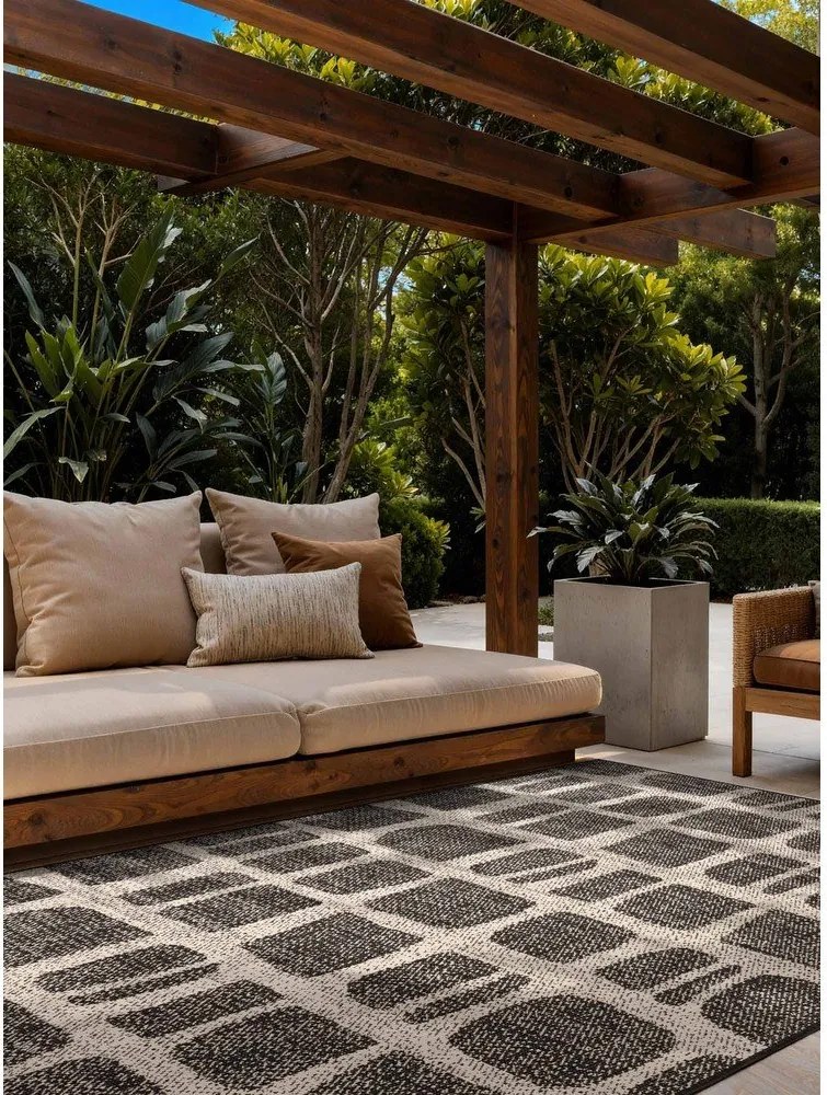 Fekete-krémszínű kültéri-beltéri szőnyeg 120x170 cm Haringey Ruskin – Ted Baker