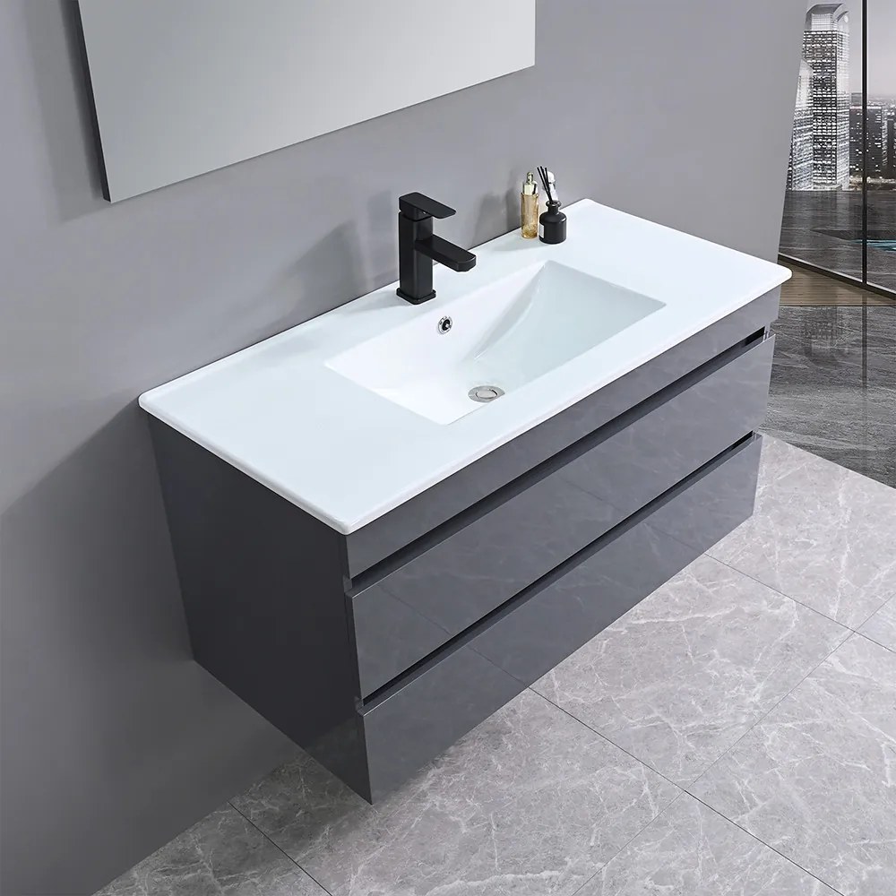 Cube 100 alsó fürdőszobabútor kerámia mosdóval 2 fiókos antracit szürke