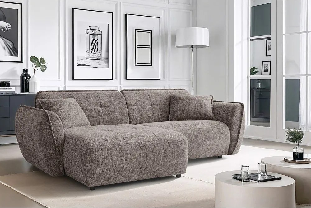 Szürkésbarna zsenília sarokkanapé (bal oldali-heverő résszel) Nelia – Ropez