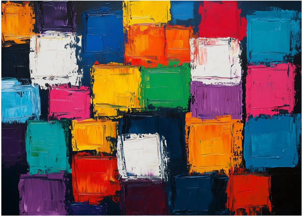 Üveg kép - Színes négyzetek festménye (70x50 cm)